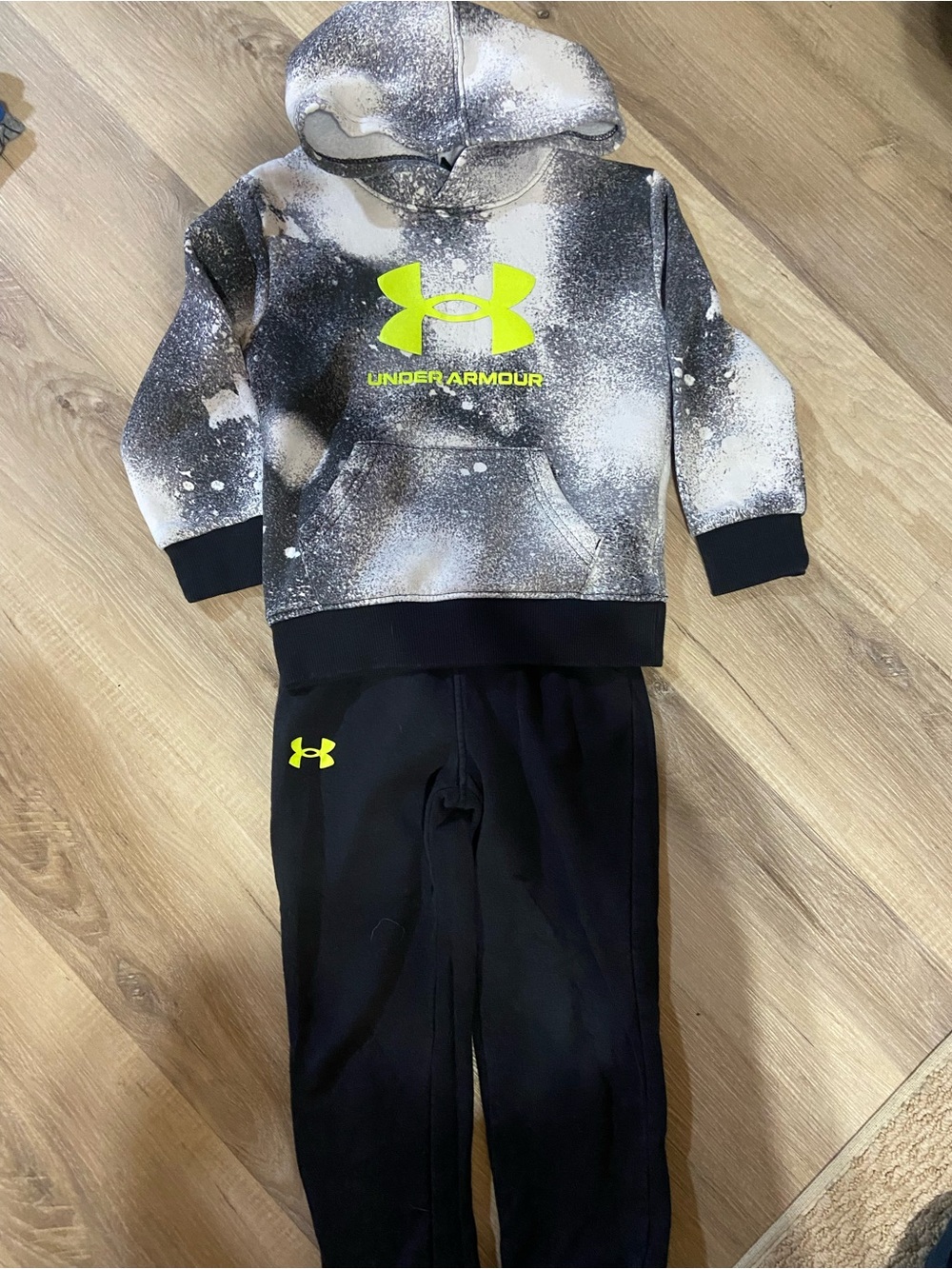 Under Armour Black & Neon Yellow Kids Hoodie and Joggers Set
